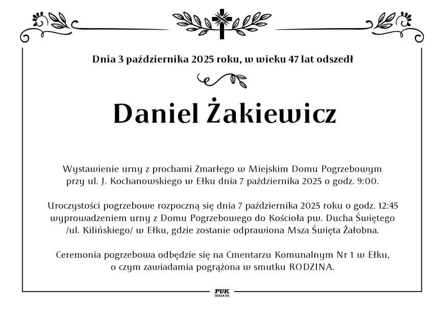 Daniel Żakiewicz - nekrolog